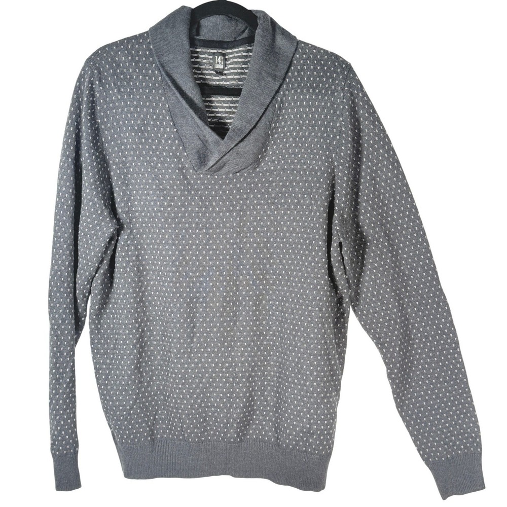 14th Union Men's Dark Gray‎ white dot print Shawl Collar Sweater Sz L minimalist